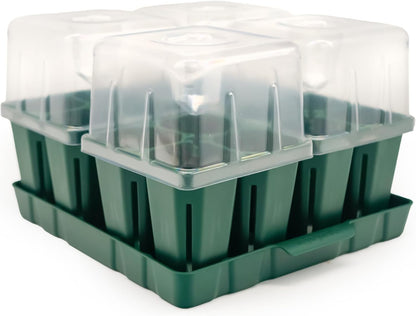 Vego garden Seedling Suite Products, 4 Pack Jumbo Seedling Trays with Seedling Tray Lids and 10" x 10" Bottom Watering Trays