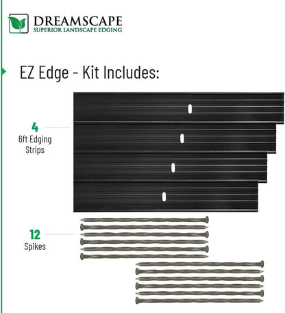 Dreamscape E-Z Edge Aluminum Landscape Edging - 4 Strips, 6ft Each (24ft Total), Bronze Painted - Professional Quality Landscaping Border, Metal Divider for Lawn, Garden, Flowerbed