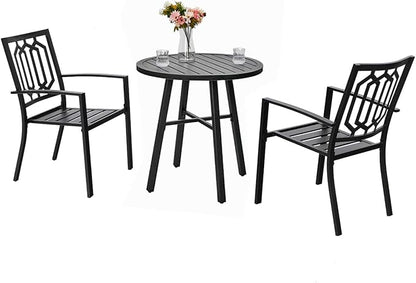 PHI VILLA Metal Outdoor Patio Bistro Set 3 Piece Dining Furniture - Black