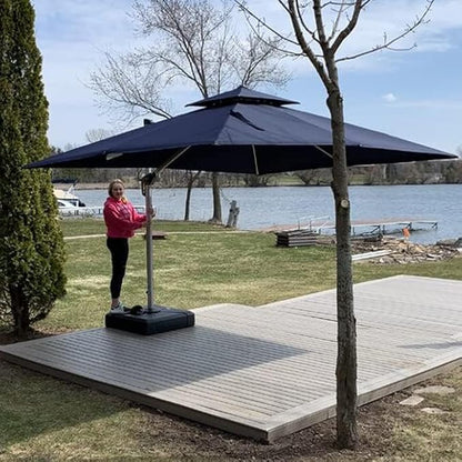 PURPLE LEAF 10 X 12 FT Patio Umbrella with Base Included Cantilever Umbrella with 360° Rotation Outdoor Offset Umbrella Windproof Heavy Duty Sun for Garden, Backyard and Pool, Navy Blue