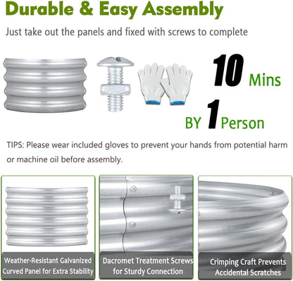 FORTUNO 2 Pack 3 Ft Round Galvanized Raised Garden Bed Box 36 Inches Metal Outdoor Flower Bed Steel Patio Ground Planter for Planting Vegetables and Herb, Silver