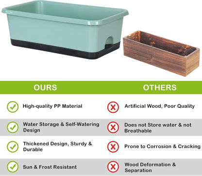 Window Box Planter 6 Pcs, 18 Inches Rectangle Flower Pots with Drainage Holes and Trays, Vegetable Planters for Windowsill Patio Garden Balcony Home Porch Yard Indoor Outdoor (Green, 18*10*6 inch)