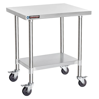 DuraSteel 30x24 NSF Stainless Steel Cart Work Table - Heavy Duty Rolling Food Prep Table - Metal Utility Cart on Wheels Caster, Grill Stand Microwave Outdoor Kitchen Tables Countertop Island Large Top