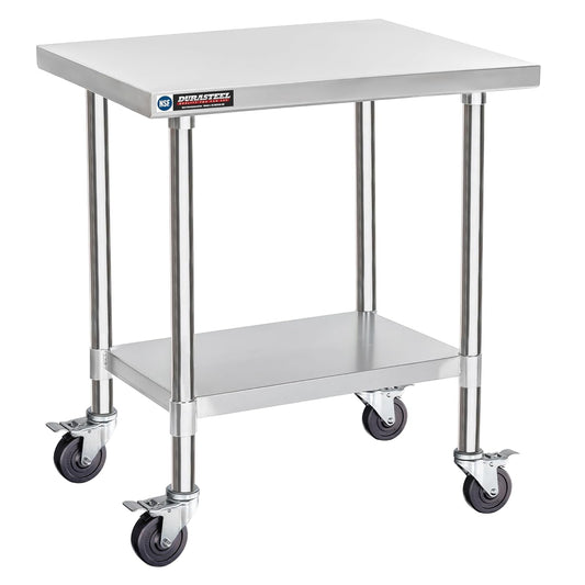 DuraSteel 30x24 NSF Stainless Steel Cart Work Table - Heavy Duty Rolling Food Prep Table - Metal Utility Cart on Wheels Caster, Grill Stand Microwave Outdoor Kitchen Tables Countertop Island Large Top