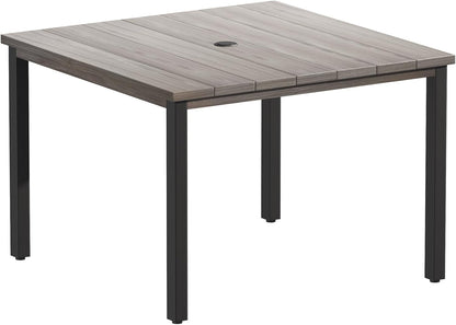 VICLLAX 40.2" Square Patio Dining Table for 4, Outdoor Table with Umbrella Hole, All Weather Metal Patio Table, Grey Wood Grain Tabletop