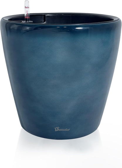 Dexceder 15x14 Self Watering Planter with Wheels Indoor Outdoor, Inner Pot Design, Thickened Large Floor Standing Flower Plant Pot with Water Level Indicator (Grayish Green Gradient)