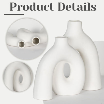 CEMABT Modern Nordic Boho Vase Set - Elegant White Matte Ceramic Home Decor for Living Room, Bookshelf, Mantel, Entryway Table & Console Décor | Shelf Decorations Gift