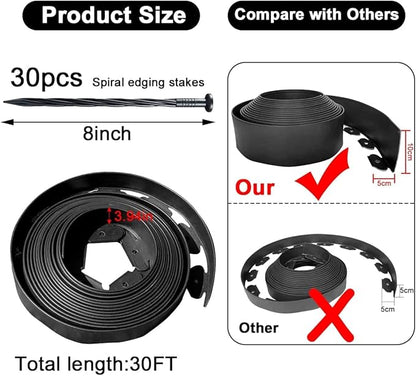 Landscape Edging 33FT,Garden Edging Borders [Extra Tall 4IN High] Flexible Lawn Edging Kit with 30pcs Stakes,Mini Plastic Fence for Landscaping Yard Flowerbeds,Grass-Black