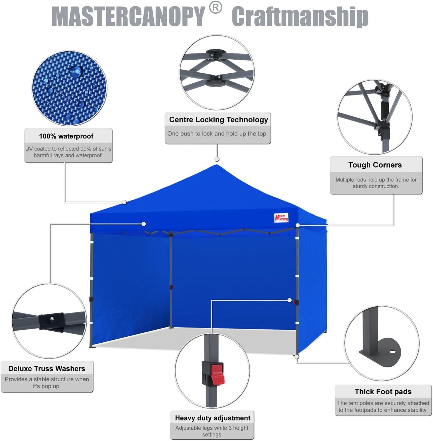 MASTERCANOPY Heavy Duty Pop-up Canopy Tent with Sidewalls (10x10,Blue)