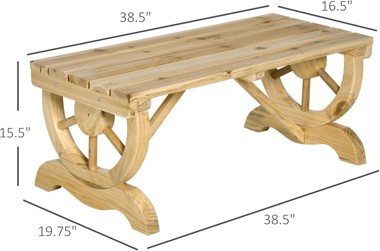 Outsunny 2-Person Wooden Garden Bench, Outdoor Wagon Wheel Porch Bench for Backyard Garden, Support 550 LBS, Rustic Country Style Patio Furniture, Natural Wood