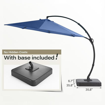 LAUSAINT HOME Outdoor Patio Umbrella with Base included, 12 FT Deluxe Curvy Cantilever Umbrella Offset Hanging umbrella with 360° Rotation for Market, Pool, Garden, Backyard, Deck (Navy Blue, 12 FT)