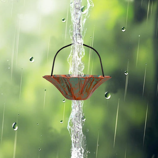 10 FT Lotus Rain Chain, Rain Chains for Gutters with 12 Bronze Cups, Adjustable Rain Catcher Chain with Bell for Eaves Drainage, Replacement for Downspout