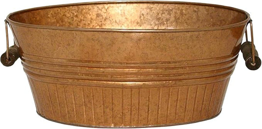 Headwind Vintage Collection 14-Inch New Penny Oval Galvanized Tub with Handles – Metal Wash Basin Planter - Galvanized Metal Tub for Indoor & Outdoor Use by Robert Allen
