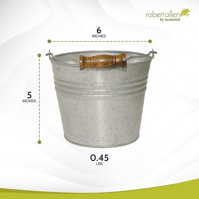 Headwind Vintage Collection - 6 Inch Galvanized Banded Planter with Handles – Galvanized Bucket Planter - Decorative Small Planters for Indoor Plants & Outdoor Use by Robert Allen