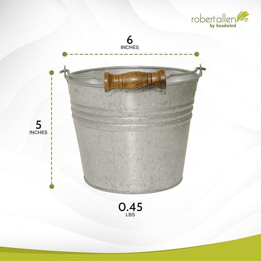 Headwind Vintage Collection - 6 Inch Galvanized Banded Planter with Handles – Galvanized Bucket Planter - Decorative Small Planters for Indoor Plants & Outdoor Use by Robert Allen