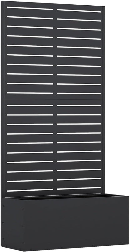 Casaphoria Metal Raised Garden Bed with Trellis, 59"x30"x12" Planter Box for Climbing Plants, Vegetables & Vines, Features Drainage Holes and Privacy Screen (Black-Louvered)