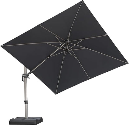 PURPLE LEAF 10' X 10' Left-right Tilting Patio Umbrella Outdoor Swivel Cantilever Umbrella Aluminum Offset Umbrella with Champagne Frame and 360-degree Rotation for Garden Deck Pool, Grey