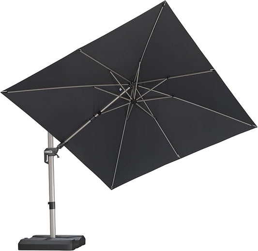 PURPLE LEAF 10' X 10' Left-right Tilting Patio Umbrella Outdoor Swivel Cantilever Umbrella Aluminum Offset Umbrella with Champagne Frame and 360-degree Rotation for Garden Deck Pool, Grey