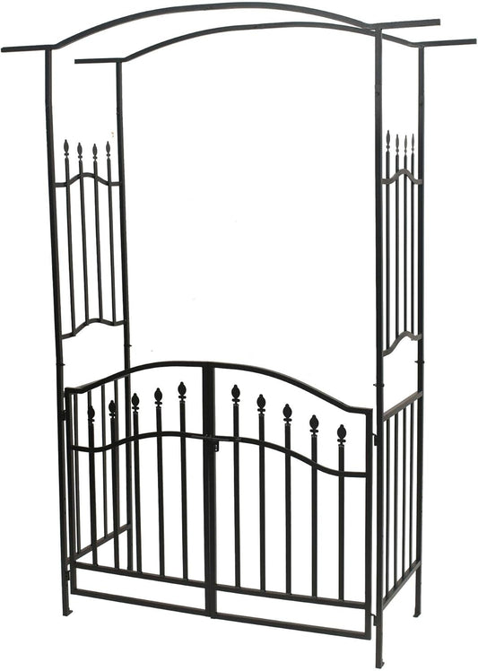 Steel Garden Arch with Gate, 6'8" High x 4'11" Wide, Garden Arbor for Various Climbing Plant, Outdoor Garden Lawn Backyard