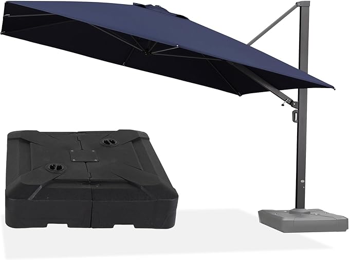 PURPLE LEAF 12' X 12' Square Patio Umbrella with Base Large Offset Hanging Outdoor Cantilever Umbrella Included Base for Garden Deck Backyard Pool Navy