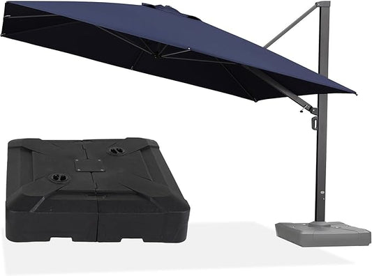 PURPLE LEAF 12' X 12' Square Patio Umbrella with Base Large Offset Hanging Outdoor Cantilever Umbrella Included Base for Garden Deck Backyard Pool Navy