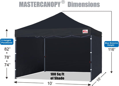 MASTERCANOPY Heavy Duty Pop-up Canopy Tent with Sidewalls (10x10,Black)