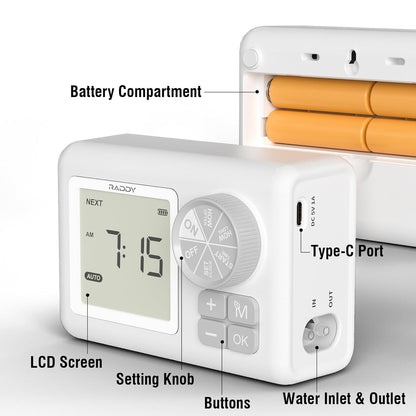 Raddy WS-6 Automatic Plant Waterer, Indoor Plant Watering System for 15 Potted Plants, Programmable Water Timer with LCD Display, USB Power, Water Shortage Alarm for Balcony Greenhouse