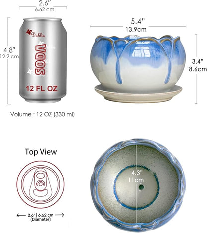 Dahlia 5.5'' Inch Rustic Drip Glazed Ceramic Planter/Succulent Pot/Plant Pot w. Saucer/Tray, White