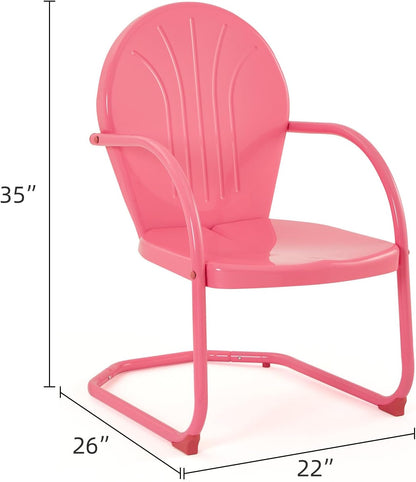 Patio Metal Chair Retro Dining Chair, Outdoor Conversation Rocking Metal Chairs for Balcony/Porch/Backyard/Garden/Lawn, Pink