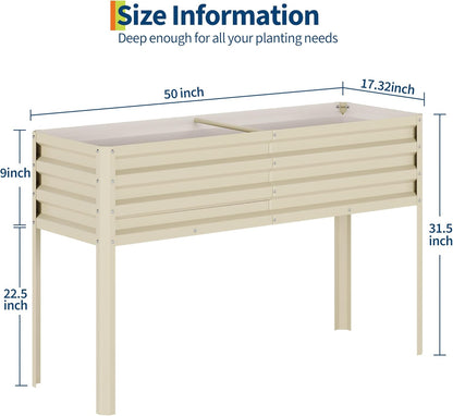 Galvanized Raised Garden Bed with Legs - 50×32×17In Metal Planter Box for Vegetables, Outdoor Raised Garden Beds Gardening, Durable Planter Raised Beds, Sturdy Planters for Outdoor Plants (Beige)