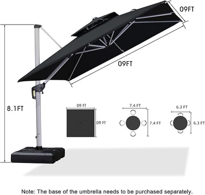 PURPLE LEAF 9ft Patio Umbrella Outdoor Square Umbrella Large Cantilever Umbrella Windproof Offset Heavy Duty Sun for Garden Deck Pool Patio, Black