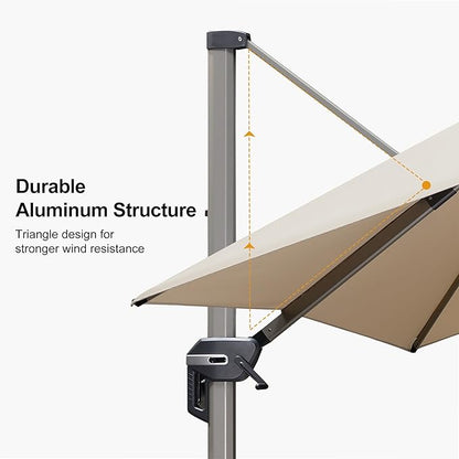 PURPLE LEAF 9' X 11.5' Patio Umbrella, Rectangle Outdoor Cantilever Umbrella, Aluminum Offset Umbrella with Champagne Frame and 360° Rotation for Pool Deck Garden, Beige