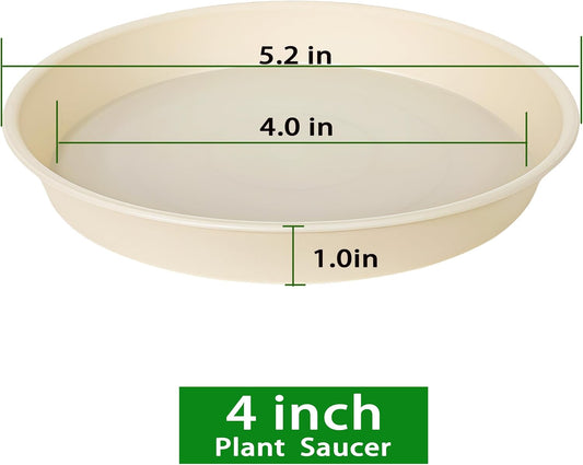 6 Pack Plant Saucer Water Drip Tray, 4 5 6 7 8 9 10 11 12 13 15 17 19 inch, Heavy Sturdy Plant Drainage Tray for Indoors Outdoor, Flower Saucers for Pots Base (4", Beige)