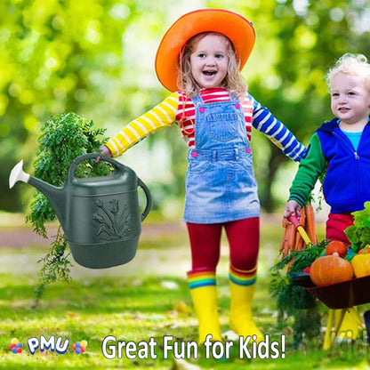 PMU 2 Gallon Watering Can - Garden Watering Can for Indoor & Outdoor Plants - Plastic Water Can with Detachable Sprinkler Head - Large Water Pot, Made in USA - Hunter Green Pkg/3