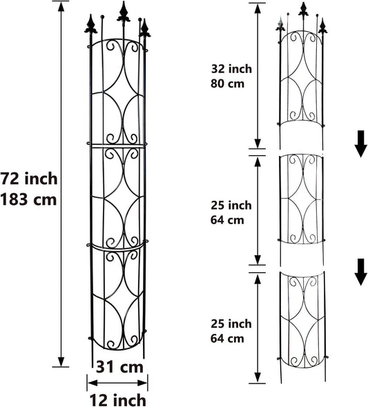 Garden Trellis 2 Pack 72'' H x 12'' W Metal Plant Trellis Indoor/Outdoor Metal Garden Trellis Plant Trellis for Potted Plants Climbing Houseplants Flowers