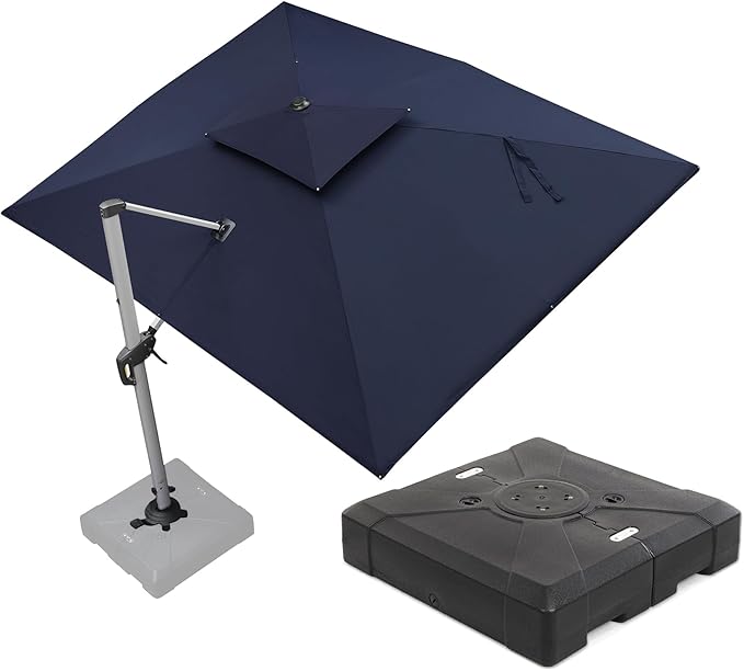PURPLE LEAF 9 X 12 FT Cantilever Patio Umbrellas with Base Included, Large Square Offset Umbrella with 360° Rotation, Outdoor Aluminum Pool Umbrella for Pool Lawn Garden, Navy Blue