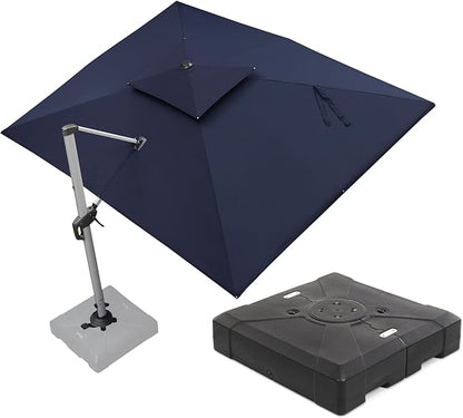 PURPLE LEAF 9 X 12 FT Cantilever Patio Umbrellas with Base Included, Large Square Offset Umbrella with 360° Rotation, Outdoor Aluminum Pool Umbrella for Pool Lawn Garden, Navy Blue