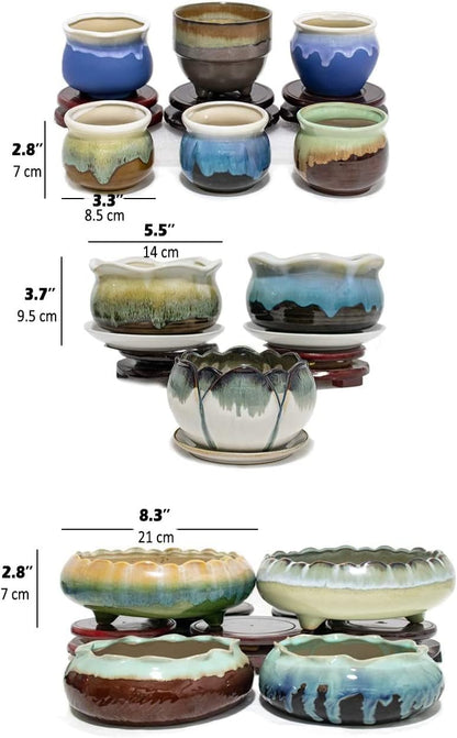 Dahlia 8.3'' Inch Large/Shallow/Wide Drip Glazed Ceramic Planter/Succulent Pot/Plant Pot, Gray