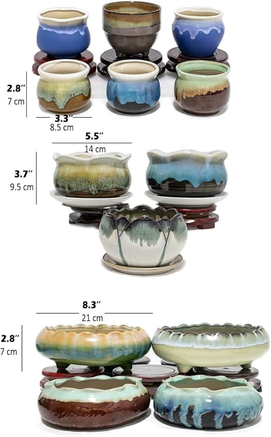 Dahlia 8.3'' Inch Large Shallow Drip Glazed Ceramic Planter/Succulent Pot/Plant Pot, Green