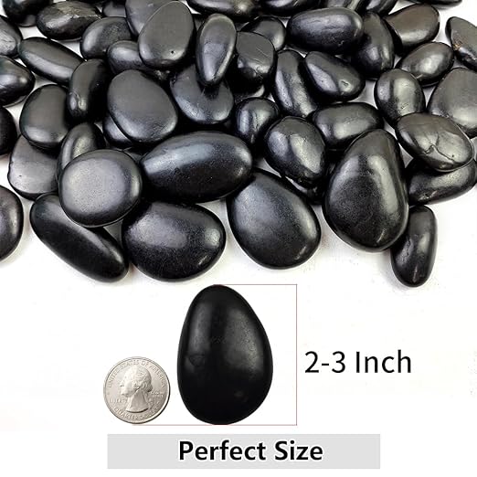 20lbs Black Pebbles for Landscaping, 2-3 Inch High Polished Natural Large River Rocks for Plants, Decorative Stones Vase Filler Fish Tank Aquariums Garden Outdoor and Indoor DIY