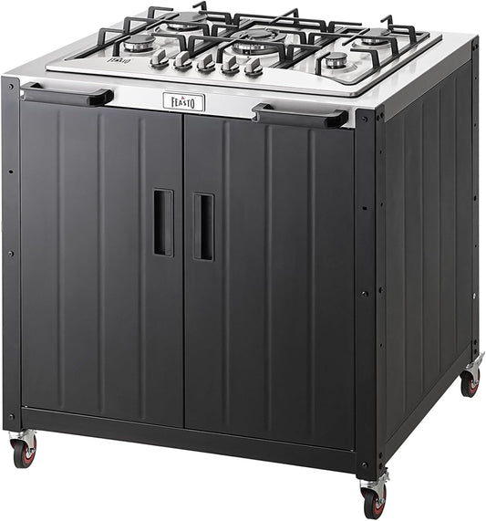 Gas Grill, Movable Outdoor Gas Stove Stainless Steel Top with Cabinet, 5 Burners with 36,200 BTUs, Outdoor Propane Grill for Outdoor Cooking, Ideal for Lawn & Garden, L35.4” x W24”