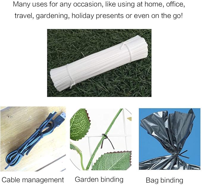 Plastic White Twist Ties 6 inch, Reusable Cable Ties,Long Garbage Bag Twist Ties, Trash Bag Coated Ties, Twisty Ties for Organizing, Plant Hollding, Office, Christmas Tree (500 Pcs)