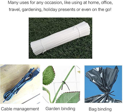 Plastic White Twist Ties 6 inch, Reusable Cable Ties,Long Garbage Bag Twist Ties, Trash Bag Coated Ties, Twisty Ties for Organizing, Plant Hollding, Office, Christmas Tree (500 Pcs)