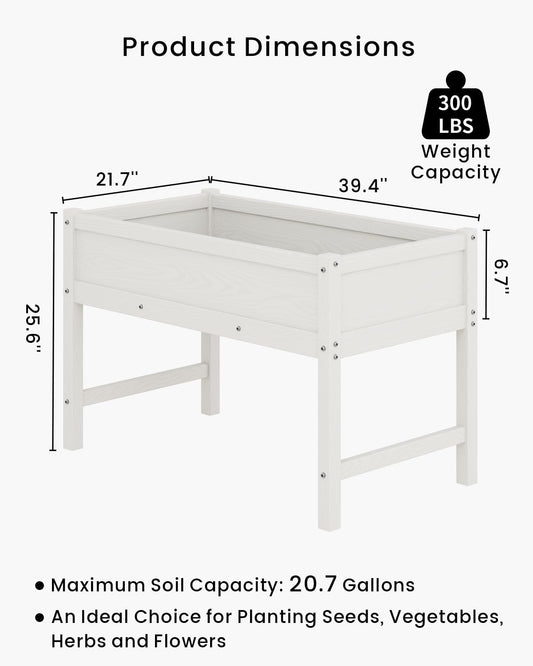 HDPE Raised Garden Bed with Legs, Outdoor Weather-Resistant Elevated Planter Box Stand for Seeds, Herbs, Flowers, Vegetables (White)