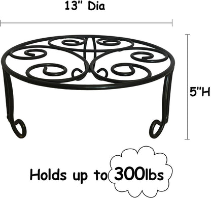 2 Pack 13'' Diameter Metal Plant Stand for Large Plant/Flower Pot Heavy Duty Potted Holder Indoor Outdoor Rustproof Iron Display Stand,Black