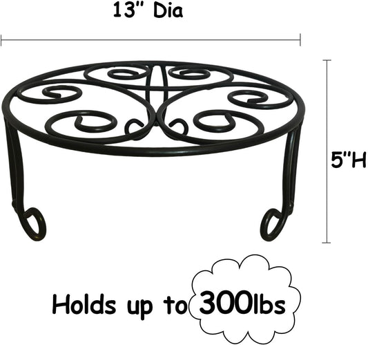 2 Pack 13'' Diameter Metal Plant Stand for Large Plant/Flower Pot Heavy Duty Potted Holder Indoor Outdoor Rustproof Iron Display Stand,Black
