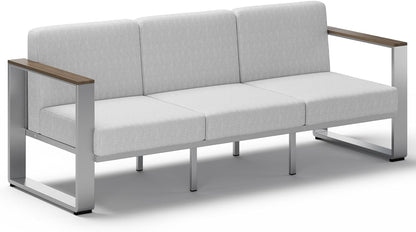 Aluminum Outdoor Patio Furniture, 1 Piece 3-Seat Sofa, All-Weather Metal Modern Outside Sofa for Deck, Porch (LightGray)