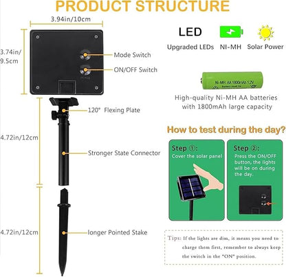 Upgrade 2Pack 200LED Solar String Lights for Outside, 66FT Solar Christmas String Lights Outdoor with 8 Modes, IP65 Waterproof Outdoor Twinkle Light, Garden Xmas Tree Christmas Decoration, Multicolor