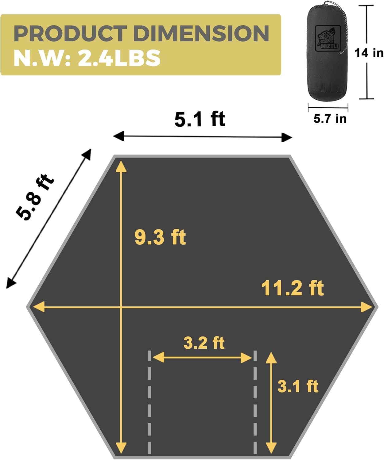 Miztli Camping Hammock -Portable Hammock w/Spacious Net & Tree Straps w/Adjustable Loops, Double and Single Hammock for Outdoor, Indoor, Hiking and Travel