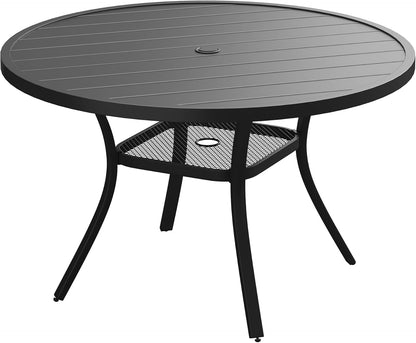 VICLLAX 47.2" Outdoor Round Patio Table for Lawn Garden, All Weather Metal Round Patio Dining Table with Adjustable Umbrella Hole, 6 Person Patio Table, Black Tabletop